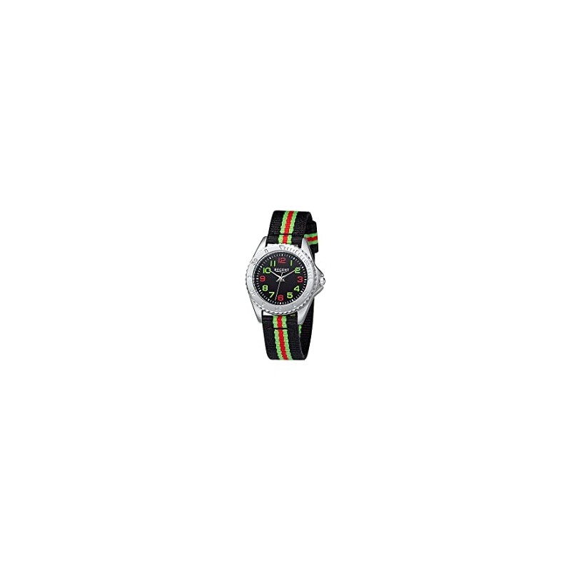 REGENT Boys' Analogue Quartz Watch 32020397, Black-green-red, Belt