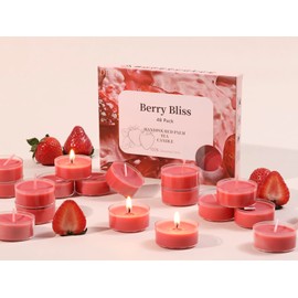 DEVI Strawberry Scented Tealights Candles 48 Pack, 3.5-4 Hours Natural Palm Tea Candles Bulk for Home Scented, Red Small Votives with Essential Oils for Home Aromatherapy, Gifts