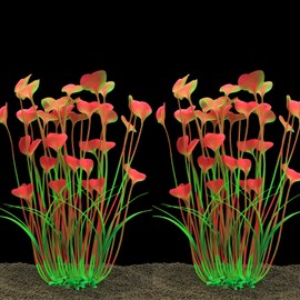 JIH Plastic Plants for Aquarium,Tall Artificial Plants for Fish Tank Decor 15.6 Inch (2 Pcs) (Pink)