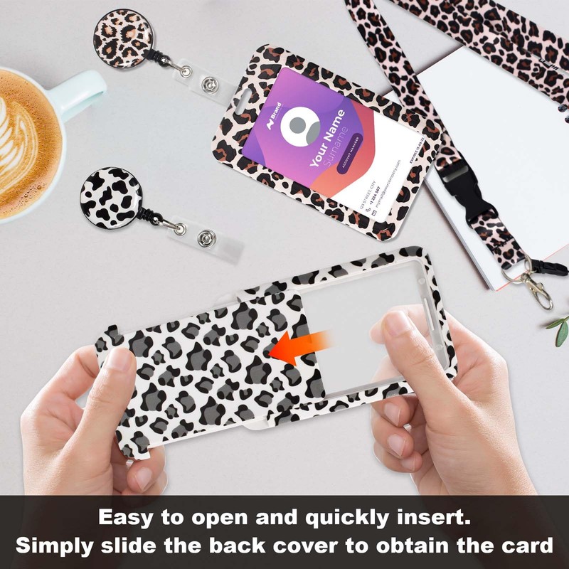 Card Holder ID Vertical, Fashionable Sliding ID Cover, 2 Leopard