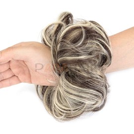 PARAHAIR Hair Bun Extensions Messy Hair Scrunchies Hair Pieces for Women Synthetic Hair Donut Updo Ponytail (Medium Brown&Bleach Blonde)
