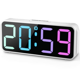Eachui Alarm Clock Digital RGB Coloured Alarm Clock for Children Without Ticking Small Clock Adjustable Volume and Brightness Snooze Function 12/24 Hours Mains Operated