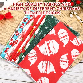 Milisten 10 Sheets Christmas Cotton Fabric Bundles Square Christmas Tree Quilting Patchwork Precut Santa Claus Printed Fabric Scraps for Christmas Sewing DIY Crafts 20x25cm
