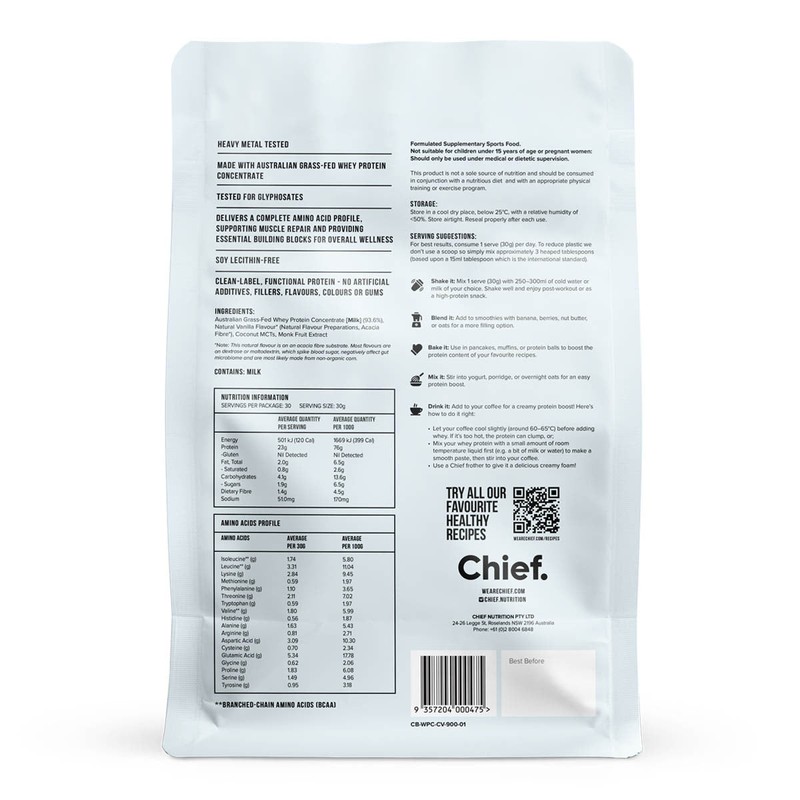 Chief Whey Protein - Creamy Vanilla, 900g