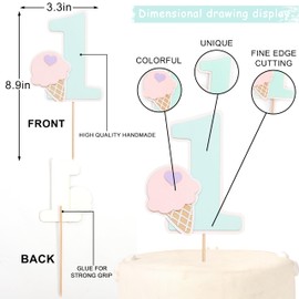 Decoración para tartas de primer cumpleaños de helado, decoraciones para tartas de cumpleaños de helado, para niñas, decoraciones de fiesta de primer cumpleaños de verano, suministros para fiestas de