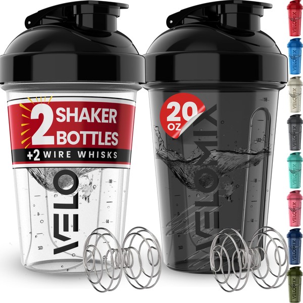VELOMIX VELOMIX -2 Pack- 20 oz Protein Shaker Bottles for