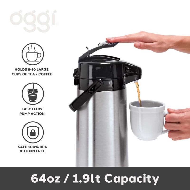 OGGI Pumpmaster 64oz Stainless Steel Carafe w/Lever Action Pump -Vacuum