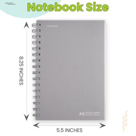 TWONE 4 Pack Spiral Notebook, 5.5"x8.25", 160 Ruled Pages, Waterproof Frosted PP Cover, Multi color, Ideal for School, Office, and Personal Use