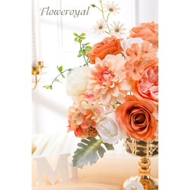 Floweroyal Artificial Flowers Combo Champagne Flowers Mix Silk Flowers Dahlia Roses with Stems for DIY Wedding Bridal Bouquets, Baby Shower, Floral Arrangement, Table Centerpieces, Home Decorations.