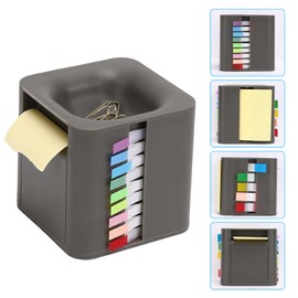 MEGREZ 5in 1 Cube Sticky Note Holder Memo Holder Note Box Post It Note Dispenser Paper Notepad Organizer Sticky Note Dispenser with Colorful Flat Tabs for Sticky Notes and Paper Clips (Brown)