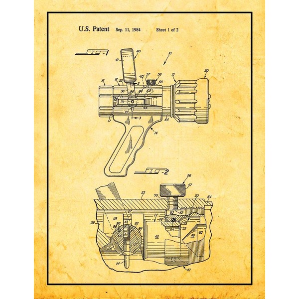 Fire Hose Nozzle Patent Print Golden Look with Border (8.5"