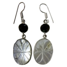 925 Silver Plated Handmade Abalone Shell & Iolite Dangle Earrings for Women by Tibetan Silver, Brass, Abalone Shell & Iolite