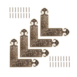 SG Store Pack of 4 Decorative Corner Connectors Fittings Angle Brackets with 32 Screws Antique Vintage Brass Design Brackets Protective Connection 89 x 89 mm