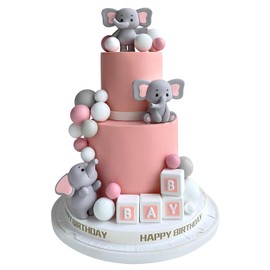 28 bolas de elefante para decoración de pasteles, decoración de pasteles, decoración de tartas para niños, niñas, baby shower, decoración de fiesta de cumpleaños (rosa)