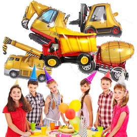 DUXUANT 5 pcs Engineering work truck Excavator Cranes Forklift Cement truck foil balloons for Construction Truck themed parties, weddings, birthdays, graduation decorations