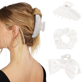 HAIMEIKANG 3 PCs Hair Bow and Acrylic Hair Claw Clips with Hair Scrunchies for Women and Girls, Strong Hold Non-slip Jaw Clips for Thick Thin Hair