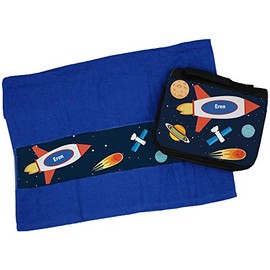 Eurofoto Handtuch + Kulturbeutel Set mit Namen Eren und Weltraum-Motiv für Jungen | Handtuch und Kulturbeutel Bedruckt |