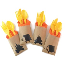 Camping Party Cutlery - 24 Set Lumberjack Backyard Campfire Campout Birthday