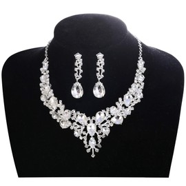 LOYALLOOK Teardrop Cluster Rhinestone Crystal Bridal Jewelry Set for Women Statement Choker Necklace Teardrop Dangle Earrings Crystal Bracelets Sets for Bridesmaid Wedding Party Prom