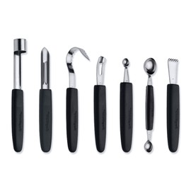 BergHOFF Essentials 8Pcs Garnishing Set in Bag, Lemon Zester, Double & Single Melon Baller, Channel Knife, Butter Curler, Peeler, Apple Corer, Great for Gift, Professional & Domestic Use