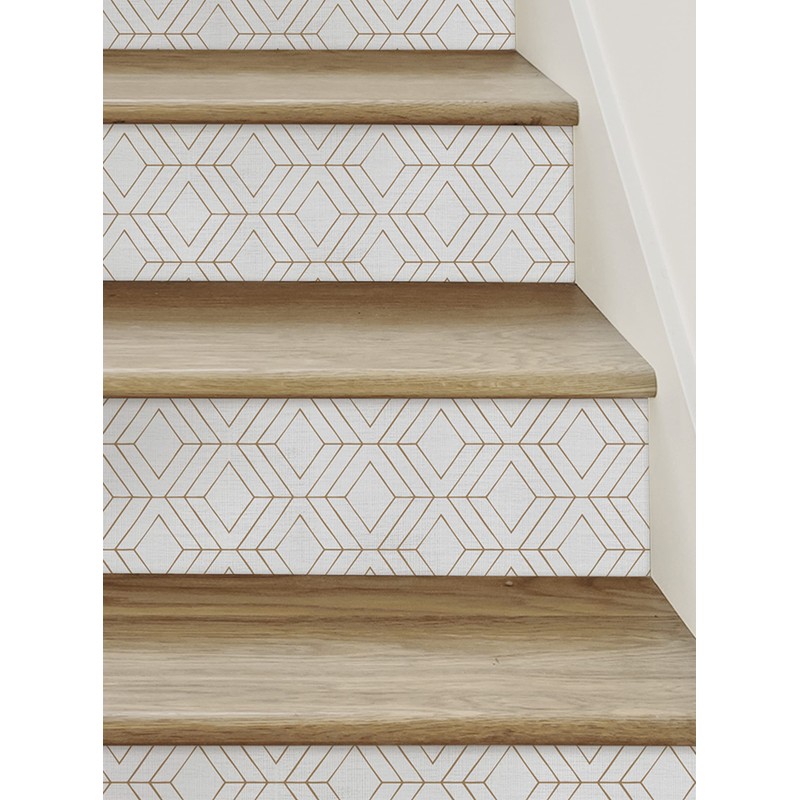 Diamond Geometric Peel and Stick Stair Riser Strips (Off White,
