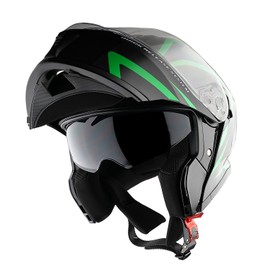 1Storm New Motorcycle Bike Modular Full Face Helmet Dual Visor Sun Shield with Rechargeable LED Tail Light: LED-X90 Arrow Green