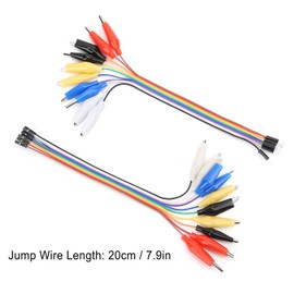 2 Pcs Crocodile Clip to Jump Wire, 20cm Alligator Clip to Dupont Wire, 20pin Male/Female Jumper Wires, Jumper Breadboard Test Lead Cable for Electronic Experiment
