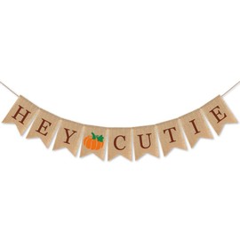 SWYOUN Burlap Hey Cutie Banner with Pumpkin Autumn Thanksgiving Day Party Garland Decoration