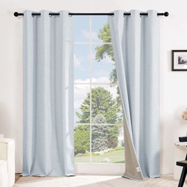 Deconovo Total Blackout Curtains Faux Linen Room Darkening Thermal Insulated Noise Reducing Energy Effcient Draperies for Living Room Bedroom (Light Blue, 42x84 Inch, 2 Panels)
