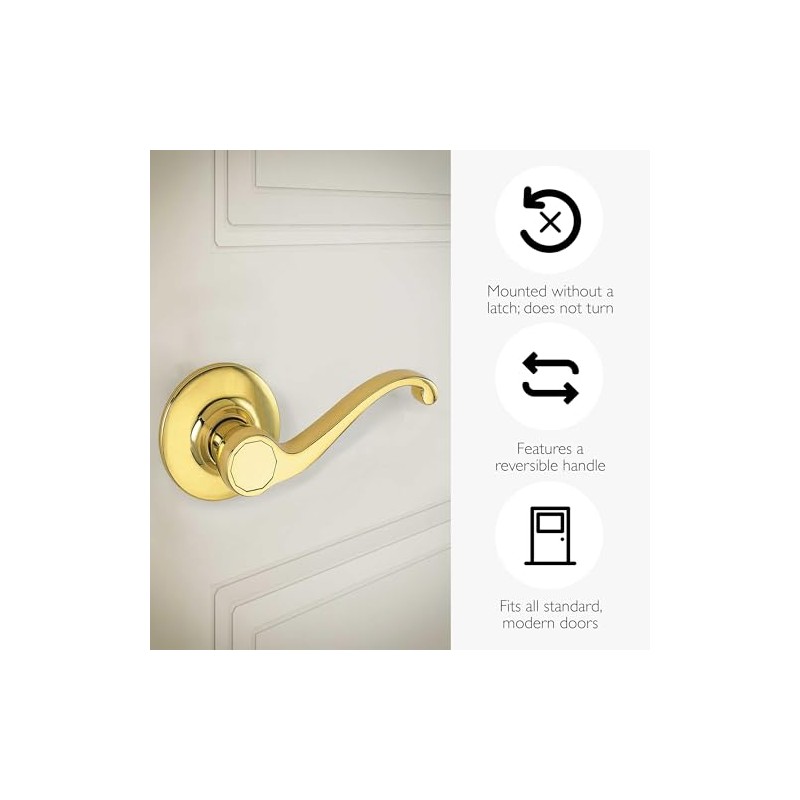 Design House Scroll Dummy Door Lever, Polished Brass, 6.375 in