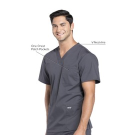 Cherokee Cherokee Scrubs for Men Workwear Professionals V-Neck Four-Pocket Scrub Top WW695, L, Pewter