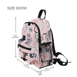 Mnsruu Kids Toddler Backpack Pink Dot Cat Preschool Kindergarten Bookbag Nursery Travel Bag for Boys Girls Daycare