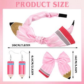 ywevyezc 3Pcs Back to School Outfits Headbands,Hair Bows Accessories for Girls,Pencil Bows Clips Headband,Back to School Hair Accessories First Day Of School Gifts for Students(Pink)