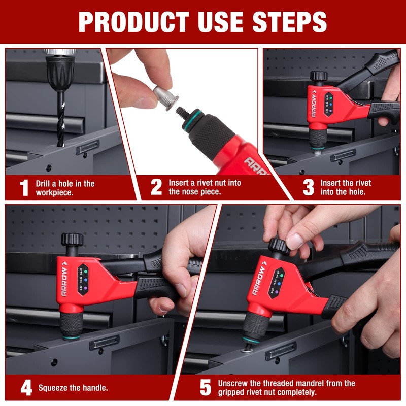 Arrow Rivet Nut Tool, 8" Rivet Nut Gun Kit Designed