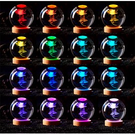 3D Rose Crystal Ball Lamp,3.15 inch Crystal Ball Night Light with Wooden Base,16 Colors Changing Light,Dimmable Remote Control,Rose Flower Desk lamp (G)