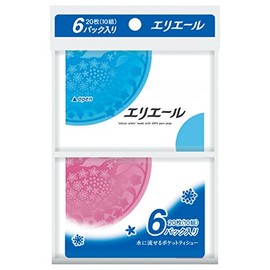 Elleair Pocket Tissues, 10 Pairs x 6, 100% Pulp