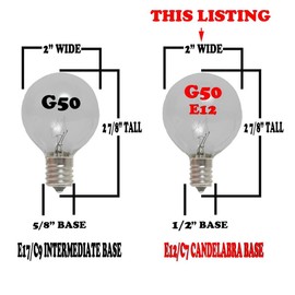 Novelty Lights G50 Outdoor String Light Globe Replacement Bulbs, E12/C7 Base, Frosted White, 25 Pack