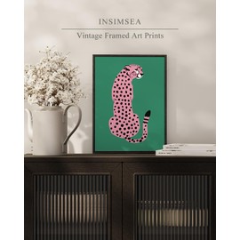 InSimSea Framed Canvas Wall Art, Bathroom Minimalist Art, Animal Cheetah Pictures, Preppy Room Dorm Apartment Eclectic Trendy Decor Aesthetic for Girls, 12"x16"