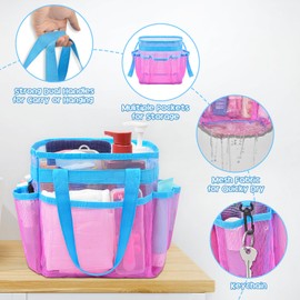 Nidoul Mesh Shower Caddy Portable, Dorm Room Essentials for College Students Girls, Large Shower Tote Shower Caddy Bag for Camping, Swimming, Gym, Travel, Bathroom (Pink Blue)