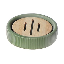 Soap Dish with Bamboo Green, Bathroom Accessories, Green, Dolomite, 4.13 x 4.13 x 1.1