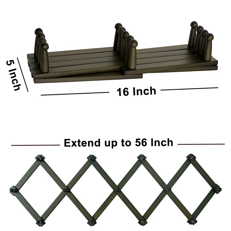 Dseap Accordion Wall Hanger:16'' High Wooden Wall Expandable Coat Rack,Hat