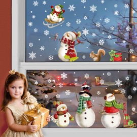 Christmas Snowflake Stickers，Snowman Window Decals，Window Stickers for Windows Glass，Winter Window Cling，Christmas Decorations Holiday,Christmas Window Clings (Snowman)