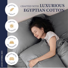 Ashton Sheets 100% Egyptian Cotton Sheets Queen Size - 1200 Thread Count 4 PC Queen Sheet Set Egyptian Cotton, Sateen Luxury Sheets Queen Size, High Thread Count Sheets, 17" Deep Pocket - Dark Grey