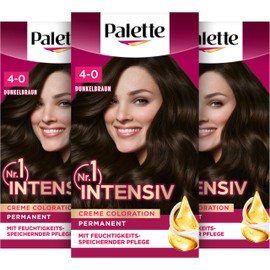 Palette Intensive Cream Colouration 4-0/800 Dark Brown (3 x 115 ml), Permanent Hair Colour for Brilliant, Long-Lasting Colour Brilliance & 100% Grey Coverage
