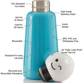 LUND LONDON Stainless Steel Water Bottle | 300 ml Insulated Water Bottle BPA Free | Cool and Modern Leak Proof Skittle Bottle Flask | Cold for 24+ Hours, Hot for 12 | Sky Blue & White Wink by