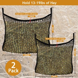 YEESOOM Hay Bags for Horses 2 Pack, Hay Nets for Horses Slow Feeder, Hay Feeder with Large Capacity for Horses Goat Stall Trailer, Horse Hay Bag Feeder Feeding Supplies, Black, 35.5 * 31.5" & 63 * 40"