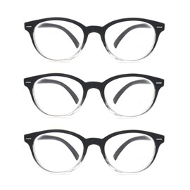 OLOMEE-Gafas de lectura Mujeres Hombres Lectores 2.0 Gafas redondas pequeñas para leer con cómoda bisagra de resorte Liviano Paquete de 3 Negro