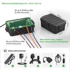 Restmo RESTMO Extra Large Waterproof Electrical Box, IP54 Weatherproof Outdoor Outlet Cover, Protect Outlet, Plug, Timer, Power Strip (Not Included), Holiday Light Decoration, 32 x 22 x 13 cm, Black