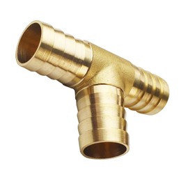 JENSWILL 2PCs 3/4" Brass Hose Barb Fitting Tee 3 way Barbed Splicer Mender Union Fitting with 6PCs Hose Clamp for Oil Water Air