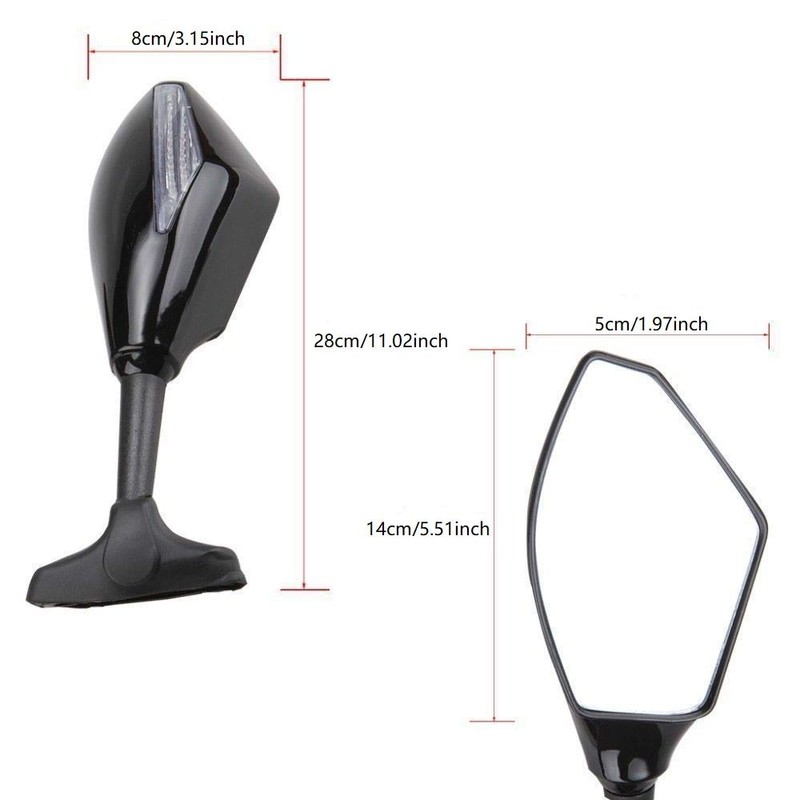 E-Bro Black Motorcycle Rearview Mirror with LED Turn Signal Lights